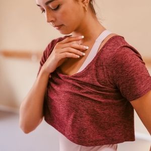 Outdoor Voices All Day Cropped Tee Heathered Red‎ Maroon Size XL